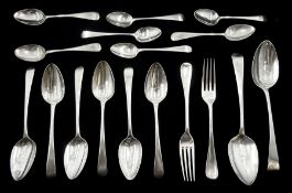 Two silver spoons, Old English Pattern by Thomas Northcote, London 1789 and similar George III and l