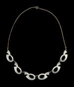 Norwegian silver and white enamel necklace by Ivar T Holth, stamped