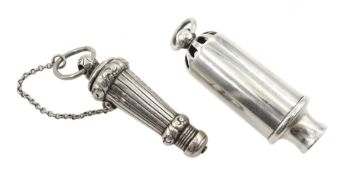 Edwardian silver whistle by William Hornby, London 1902, the metal interior stamped Huloons patent a