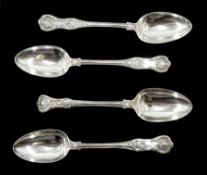 Set of four matched Victorian silver spoons, Queens Pattern by The Portland Co and Thomas Smily, app