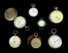 Five early 20th century Swiss and English pocket watches, one other metal pocket watch and a Swiss e