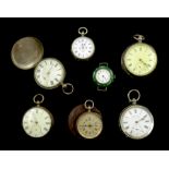 Five early 20th century Swiss and English pocket watches, one other metal pocket watch and a Swiss e