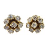 Pair of 13ct gold diamond cluster stud earrings