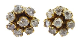 Pair of 13ct gold diamond cluster stud earrings