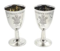 Pair of silver commemorative cups for the investiture of 'Prince Charles 1969' by Turner & Simpson L