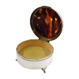 Silver tortoise shell trinket/jewellery box by Walker & Hall, Birmingham 1931