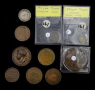 Various medallions and tokens including George IIII inauguration medallion, Associated Irish Miners