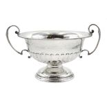 Silver twin handled pedestal bowl, with reeded lower body, by Walker & Hall, Sheffield 1923, approx