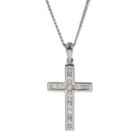 18ct white gold round brilliant cut diamond cross pendant necklace, hallmarked