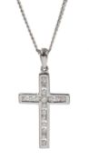 18ct white gold round brilliant cut diamond cross pendant necklace, hallmarked