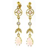 Pair of silver-gilt opal pendant earrings, stamped 925
