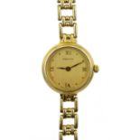 Zenith 9ct gold ladies quartz bracelet wristwatch stamped 375, boxed with papers