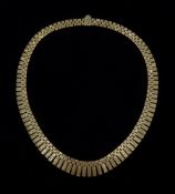 9ct gold fringe necklace, stamped 9 375, approx 66.8gm, retailed by Rusbridge Scarborough boxed