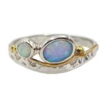 Silver two stone opal ring, stamped 925