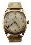 Tudor 9ct gold wristwatch, back case stamped Rolex 8018, Edinburgh 1957, on gilt expanding strap