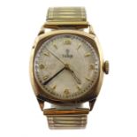 Tudor 9ct gold wristwatch, back case stamped Rolex 8018, Edinburgh 1957, on gilt expanding strap