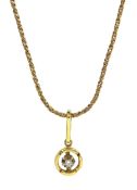 18ct gold diamond pendant, on 9ct gold chain, both London import marks 1978