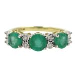 9ct gold round emerald and diamond ring, stamped 375, total emerald weight approx 1.30 carat