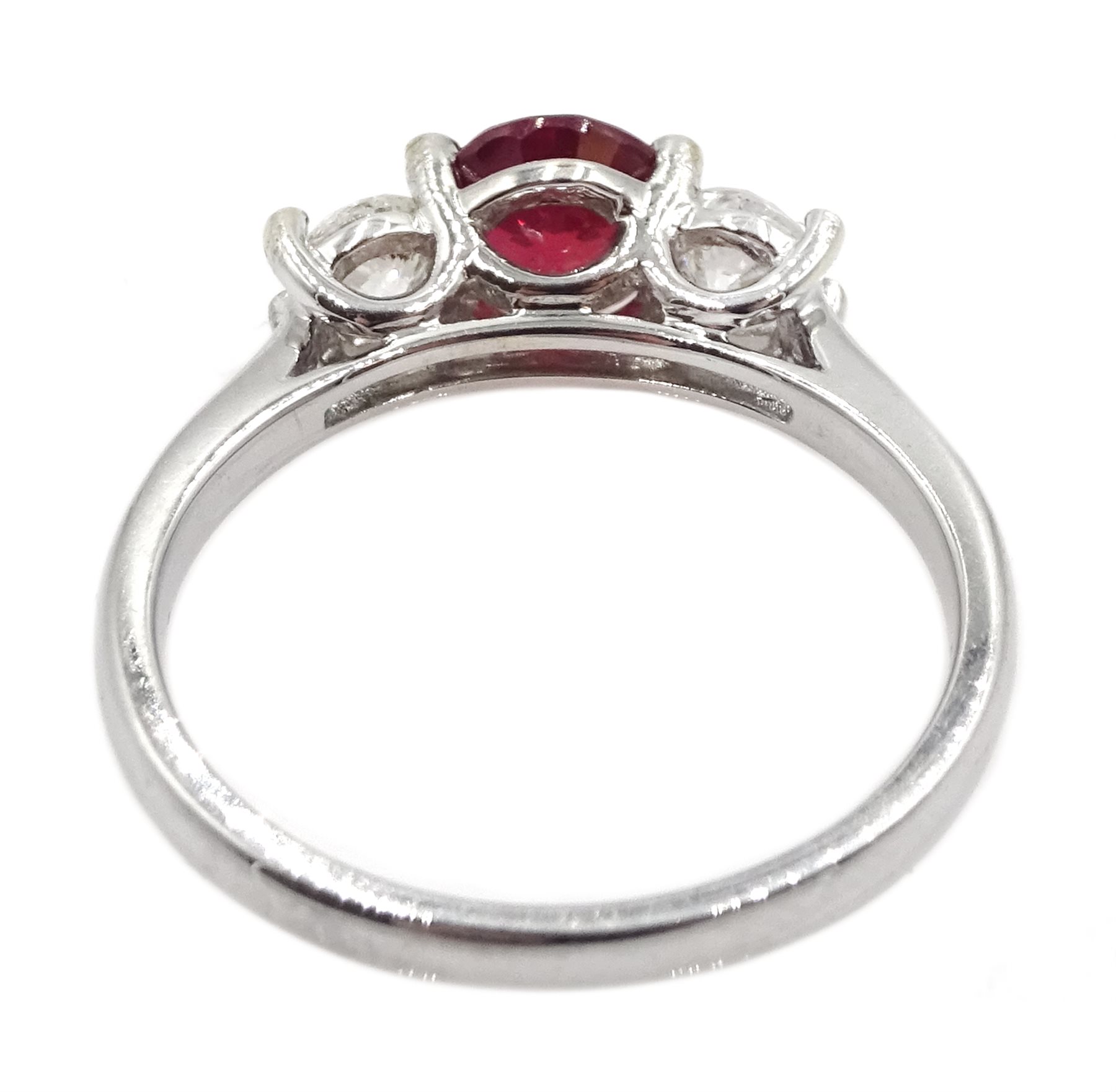 18ct white gold three stone ruby and diamond ring, hallmarked, ruby approx 0.95 carat - Image 5 of 5