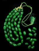 Large three strand earth mined faceted green emerald bead necklace