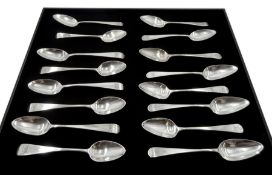 Six George III silver teaspoons, Old English pattern by Ann Robertson (1804-1811) Newcastle, ten oth