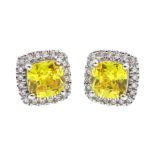 Pair of silver cubic zirconia and golden citrine earrings, stamped 925