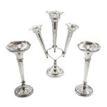 Edwardian silver three branch epergne by Cohen & Charles, Birmingham 1909 and two other silver speci