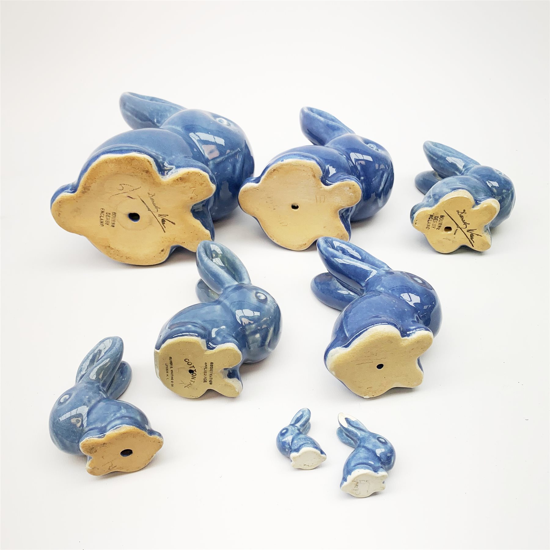 A collection of eight Denby blue glazed models of the Rabbits Marmaduke and Cotton tail, various siz - Image 3 of 3