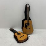 An acoustic Aria guitar, model no AW-20- LH N, together with a 3/4 acoustic Herald guitar, model MG1