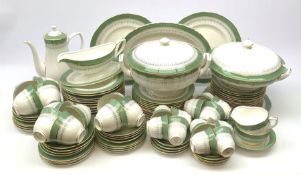 Royal Worcester Regency pattern tea and dinner wares in green, comprising two tureen and covers, ova