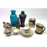Various ceramics, comprising a Rubensware Pomegranate pattern vase, H29cm, two Royal Doulton charact