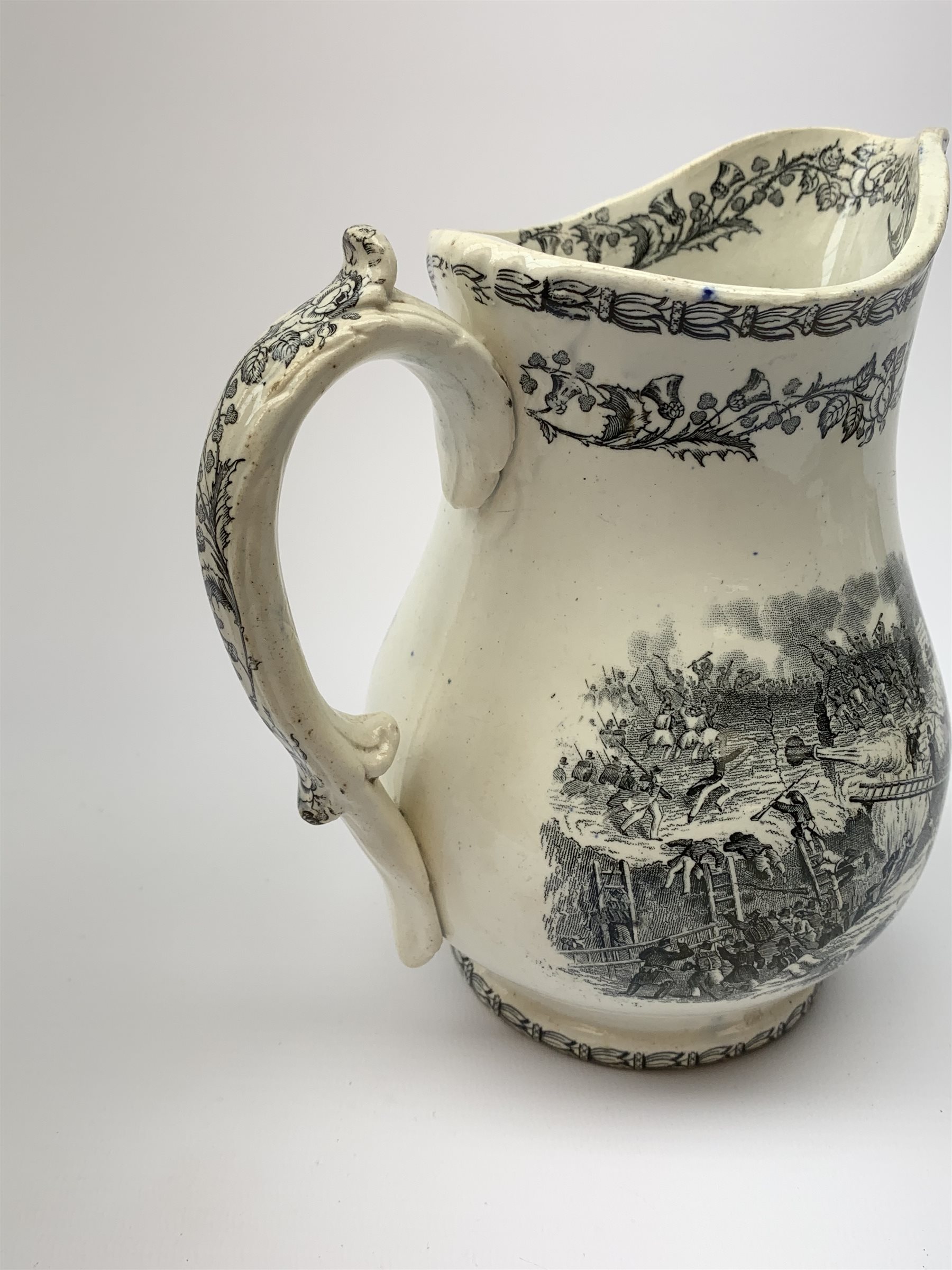 A 19th century Staffordshire pottery pearlware Crimea commemorative jug, black transfer printed with - Image 5 of 9