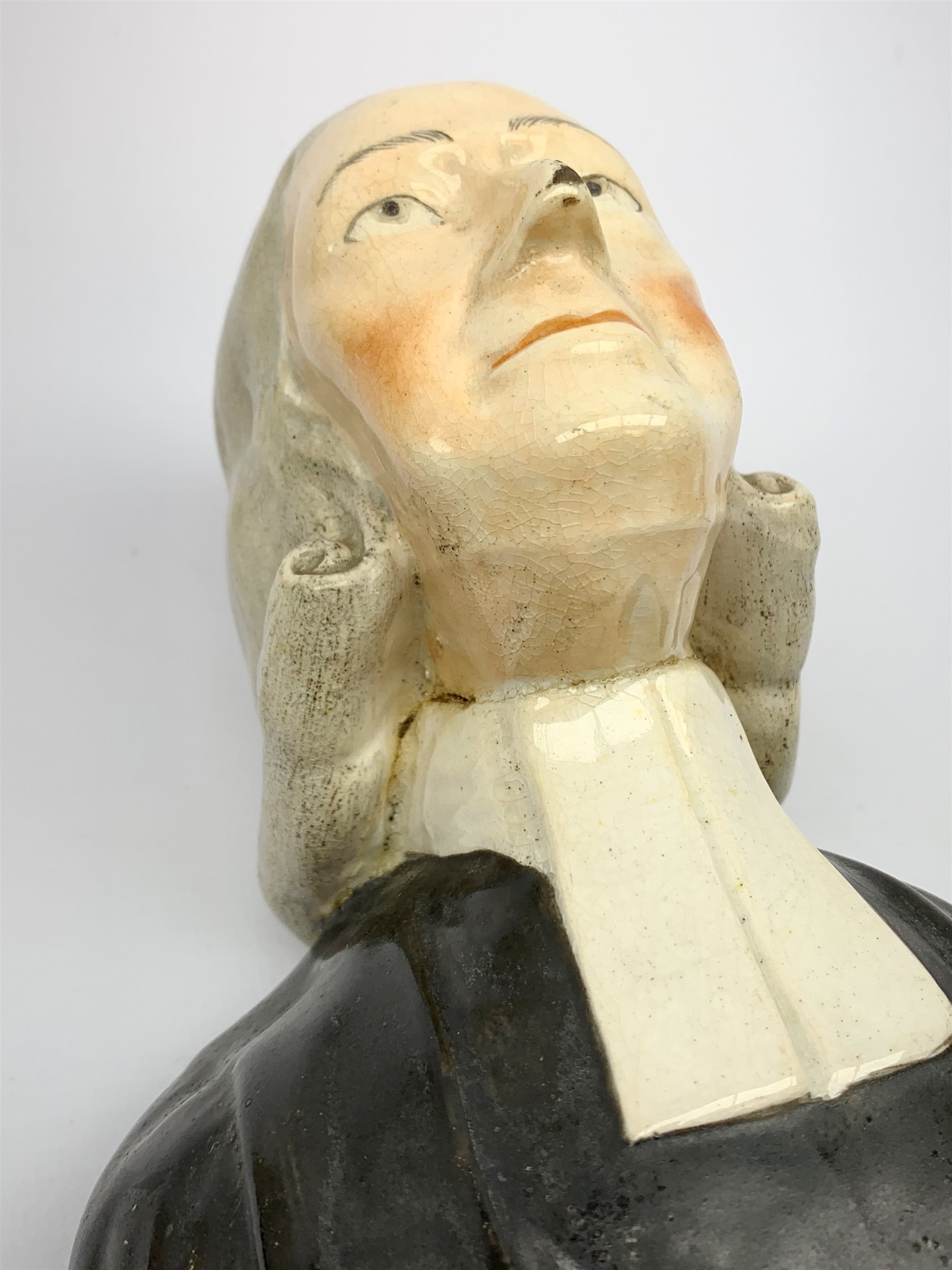 A Staffordshire bust, modelled as John Wesley, upon spreading base, H24.4cm. - Image 6 of 7