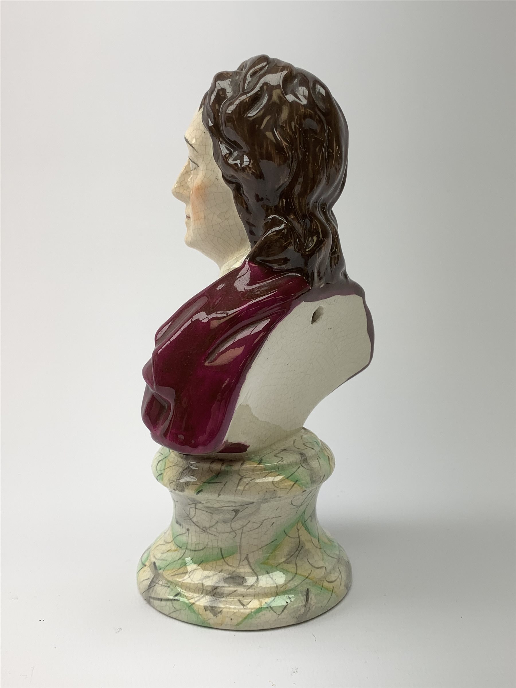 A 19th century Staffordshire pearlware bust, modelled as Philosopher John Locke, raised upon a paint - Image 4 of 7