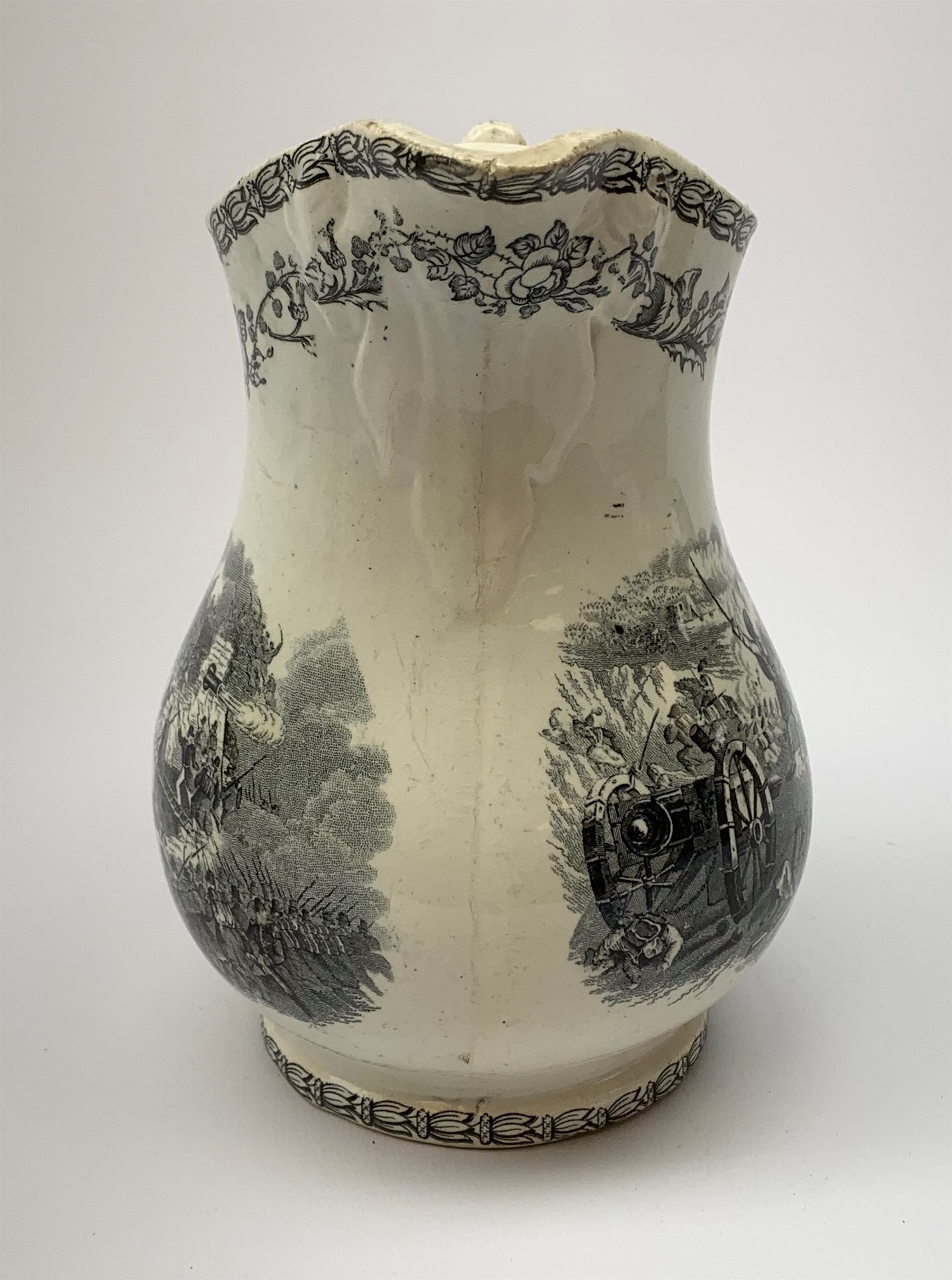 A 19th century Staffordshire pottery pearlware Crimea commemorative jug, black transfer printed with - Image 3 of 9