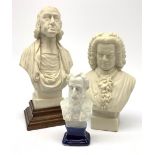 Two Robinson and Leadbeater Parian Ware busts, the first example modelled as John Wesley, with impre