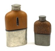 A James Dixon & Sons silver plated and leather mounted glass hipflask, H12.5cm, together with a smal