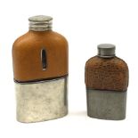 A James Dixon & Sons silver plated and leather mounted glass hipflask, H12.5cm, together with a smal
