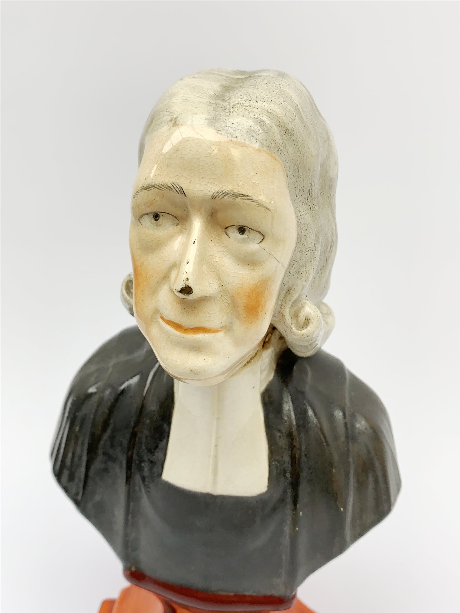 A Staffordshire bust, modelled as John Wesley, upon spreading base, H24.4cm. - Image 2 of 7