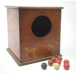 A Victorian mahogany ballot box, detailed Yes and No, H25cm, with six red, one black, and one white