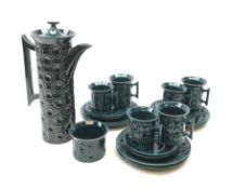 A Portmeirion coffee set, designed by Susan Williams Ellis, comprising coffee pot, six coffee cans a