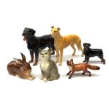A group of Beswick figures, comprising a Rottweiler, and Rottweiler puppy, Grey Hound marked CH Jovi