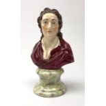 A 19th century Staffordshire pearlware bust, modelled as Philosopher John Locke, raised upon a paint