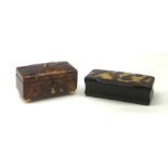 A 19th century tortoiseshell snuff box, with strung detail to the hinged cover, raised upon four ivo
