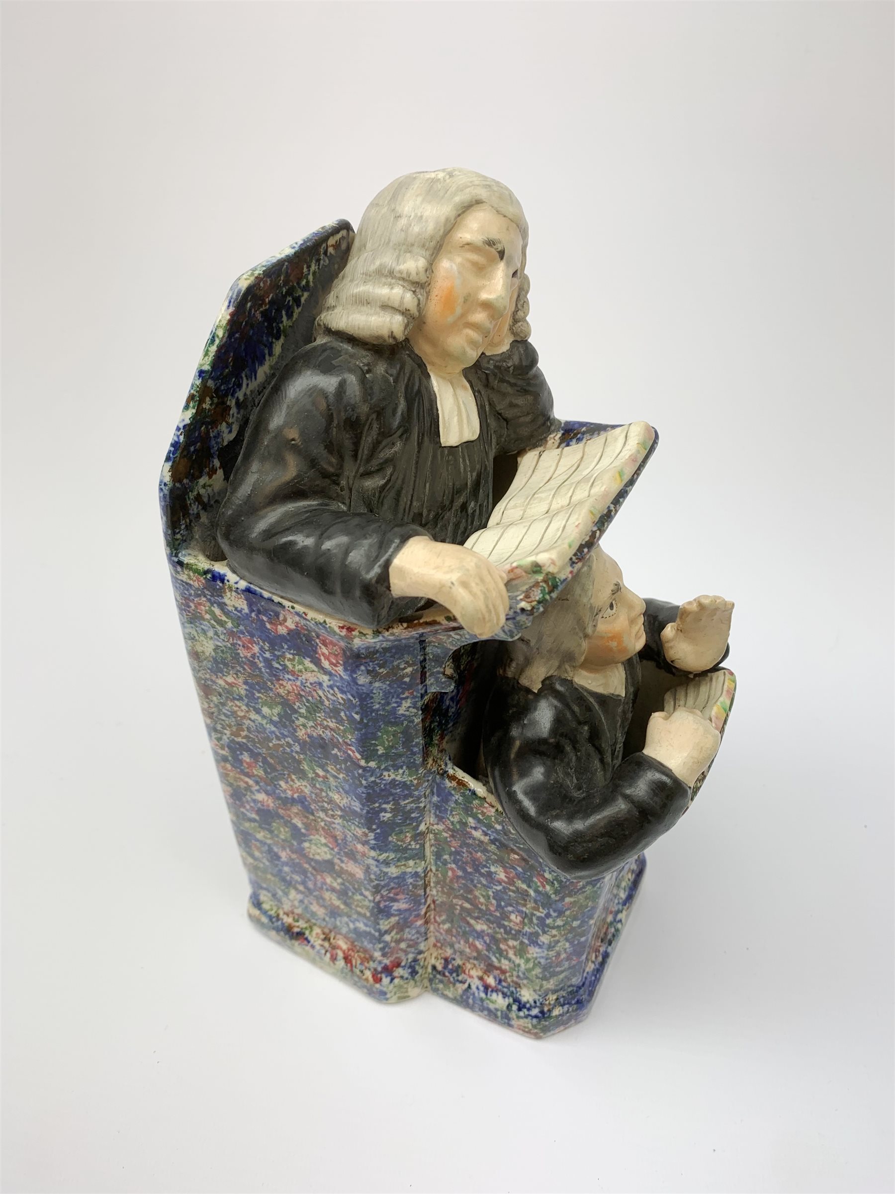 A 19th century Staffordshire figure group, modelled as a sleeping judge and clerk, H24cm. - Image 6 of 10