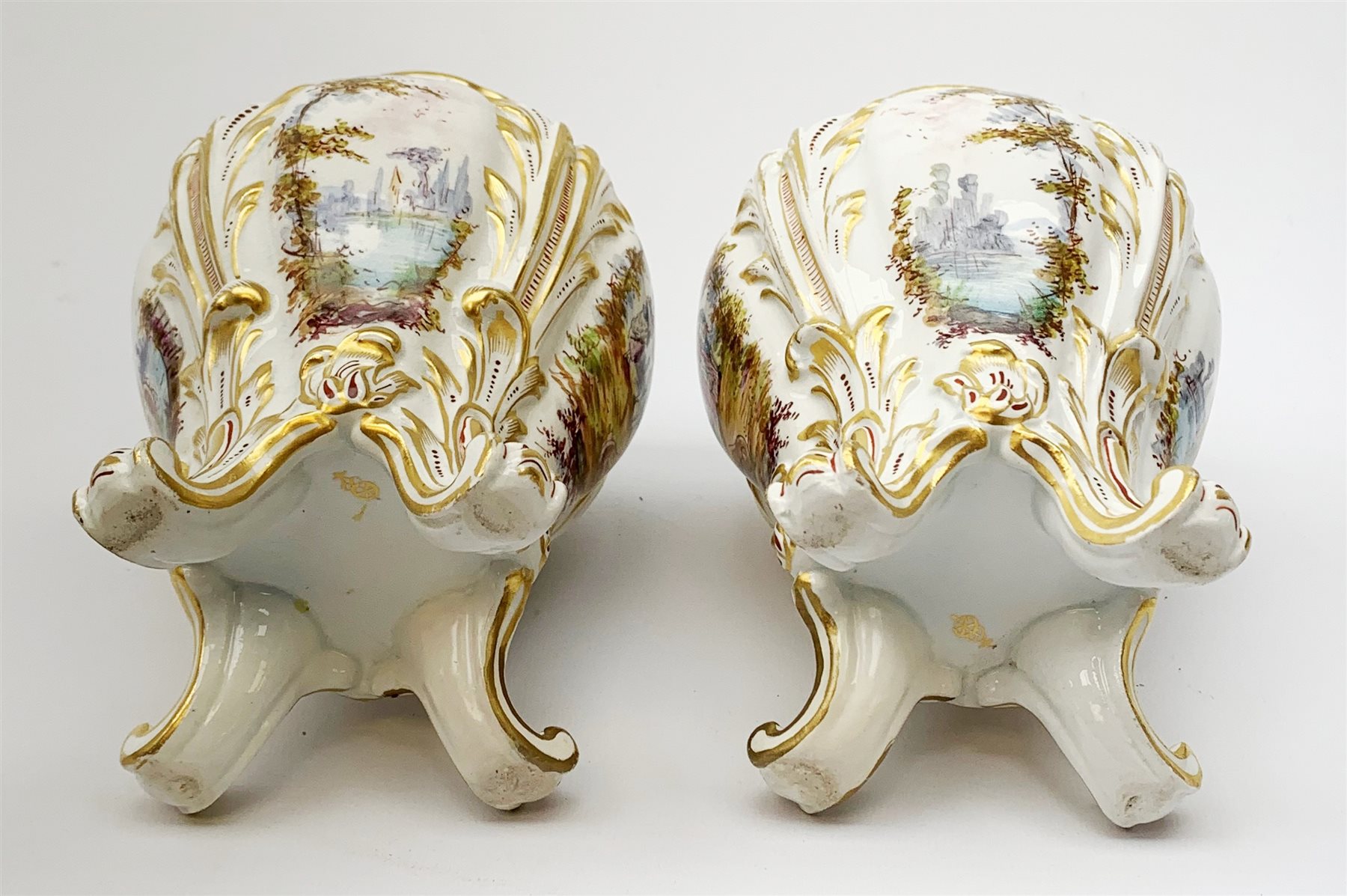 A pair of Continental porcelain vases and covers, each of baluster form raised upon four scroll feet - Image 3 of 3