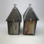 Pair of hand crafted remote control colour changing stained glass lanterns, H43cm.