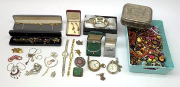 A selection of vintage and later costume jewellery, plus a coral beaded necklace, and some silver pi