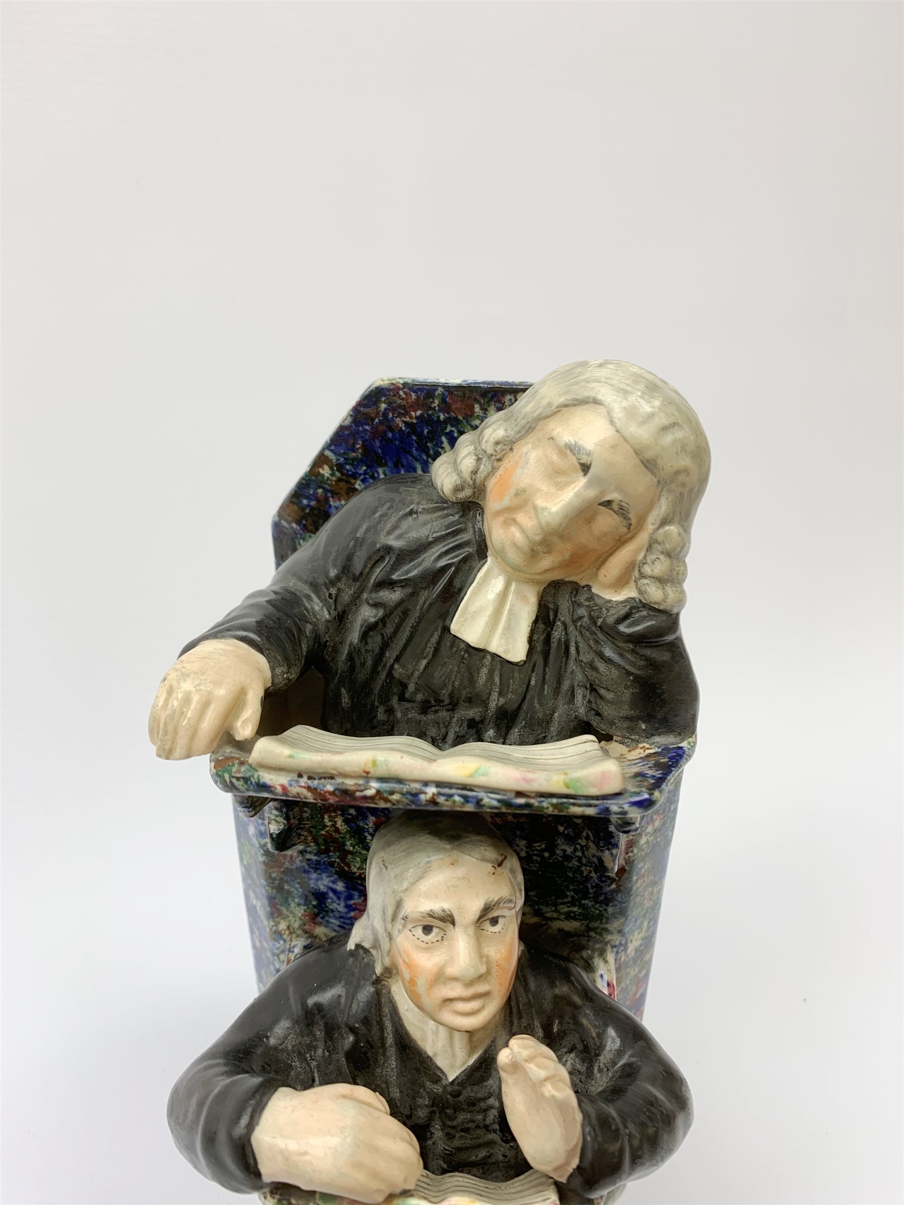 A 19th century Staffordshire figure group, modelled as a sleeping judge and clerk, H24cm. - Image 2 of 10