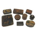 A group of snuff and other small boxes boxes, to include a 19th century papier-mâché example with